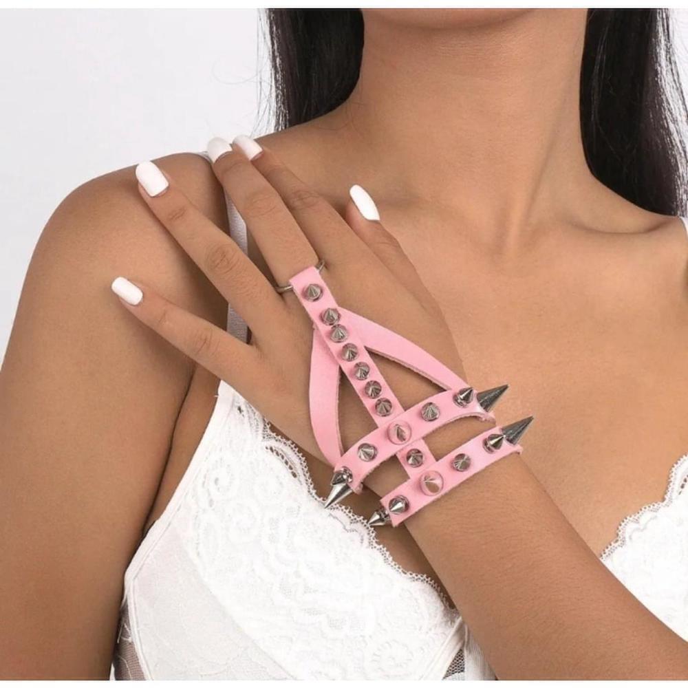 Punk Rivet Style Bracelet In Pink